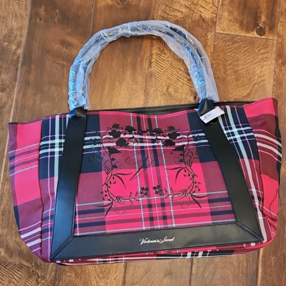 New Victoria's Secret plaid canvas tote bag